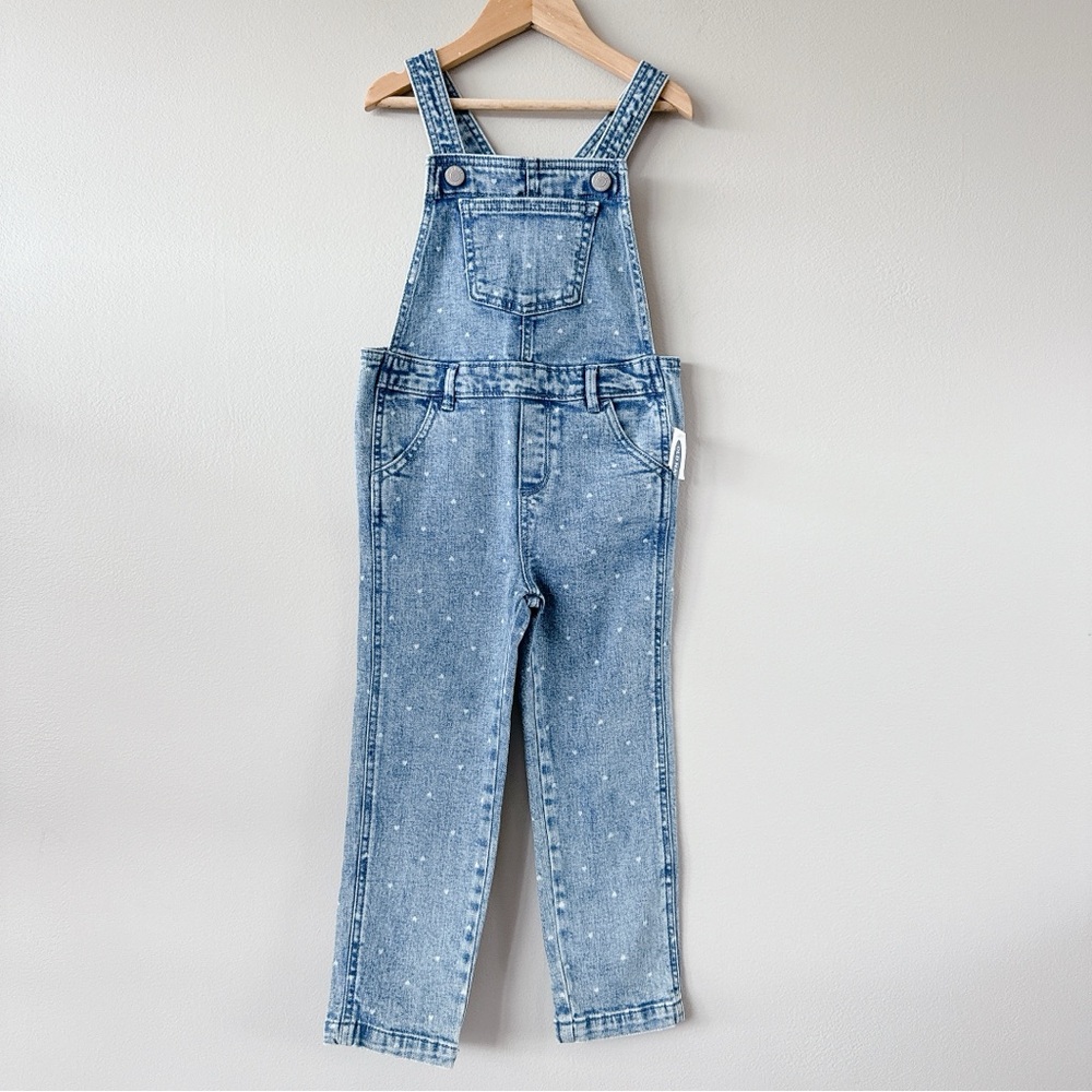 Old Navy Overalls 5T denim jean pants all over heart pattern